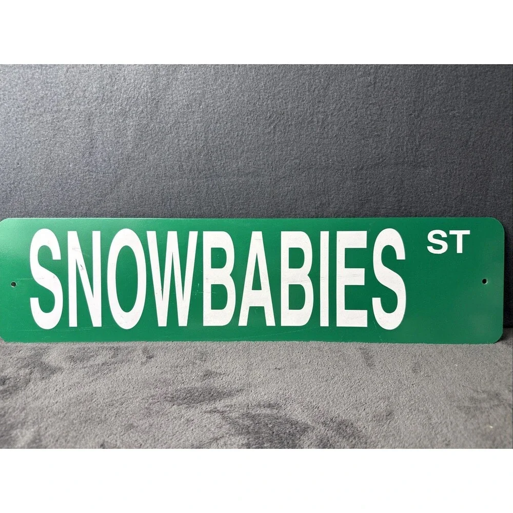 Vintage Green Metal Street Sign Snowbabies St Heavy Duty Custom Wall Decor 24